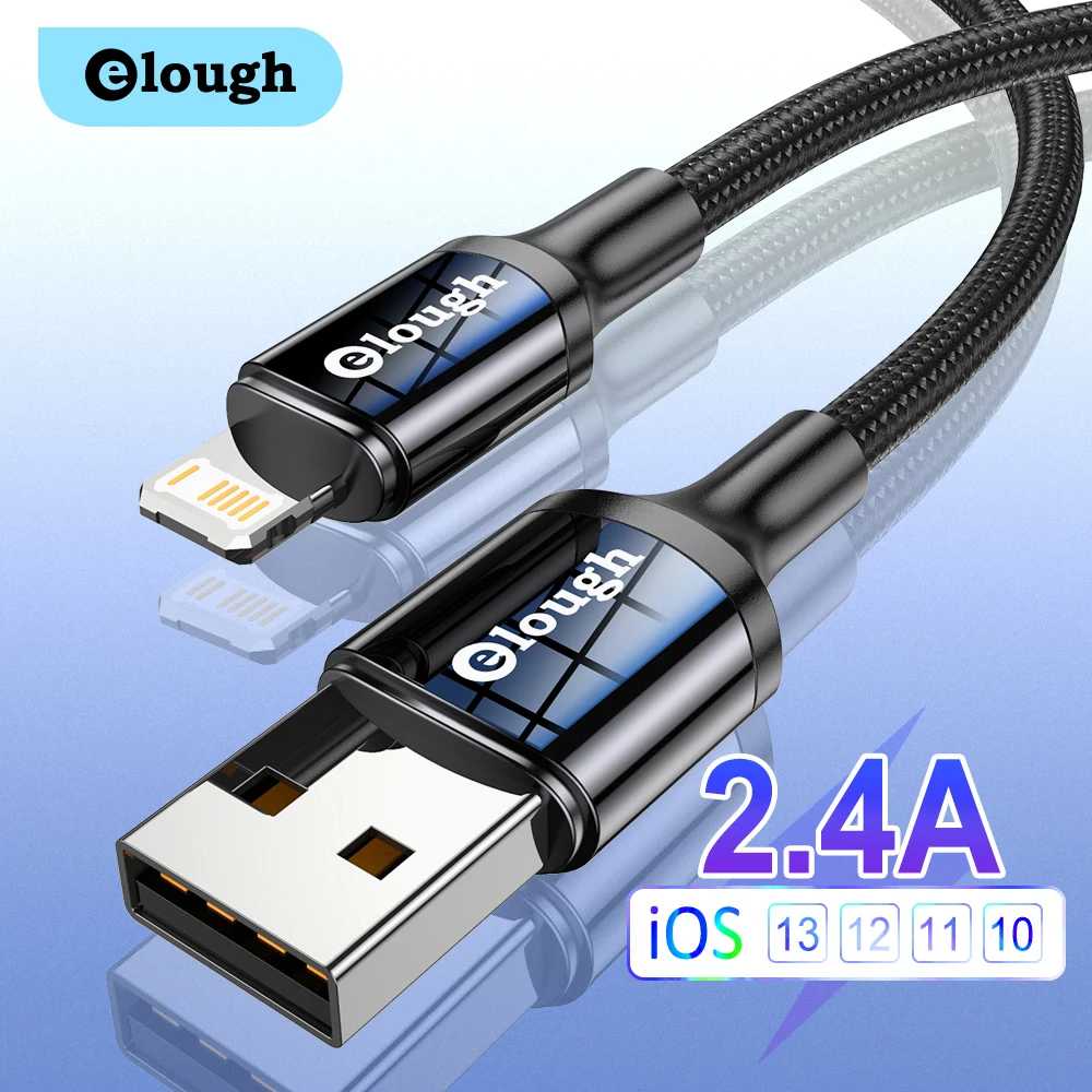 

Elough USB Cable For iPhone 13 12 11 Pro Max Xs X 8 Plus 2.4A Fast Charging USB Type C For iPad Charger Data Cable Wire Cord 2M