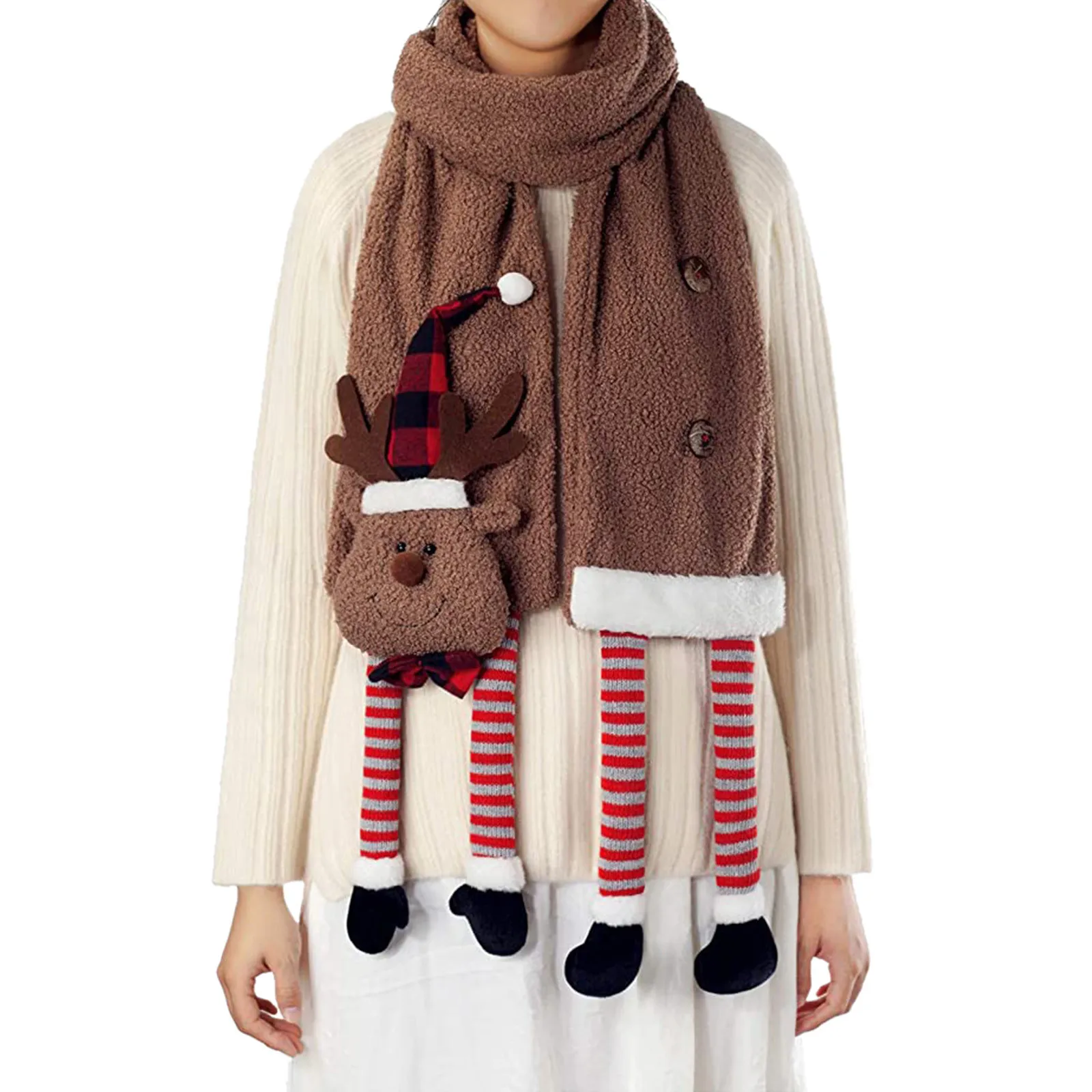 

Cartoon Christmas Suede Scarf for Adult Cartoon Plush Doll Parent-child Outfit Winter Scarves Xmas Decorations Gifts