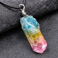 irregular multicolored crystal column necklace electroplate gradient crystal pendulum necklace