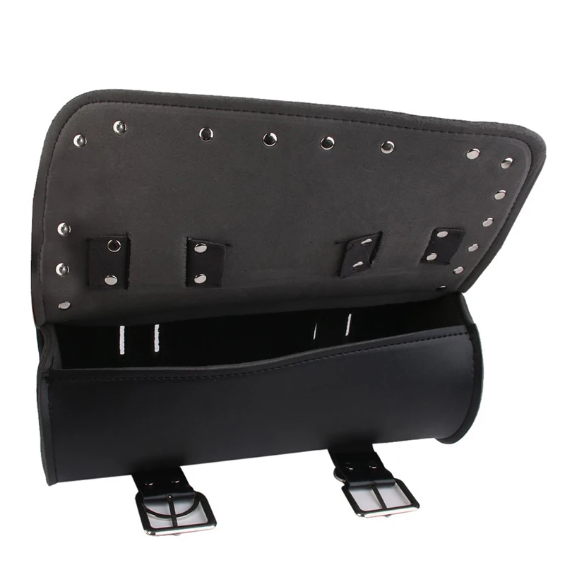 

Motorcycle Black Synthetic Leather Tool Roll Bag Saddle Bag Storage For