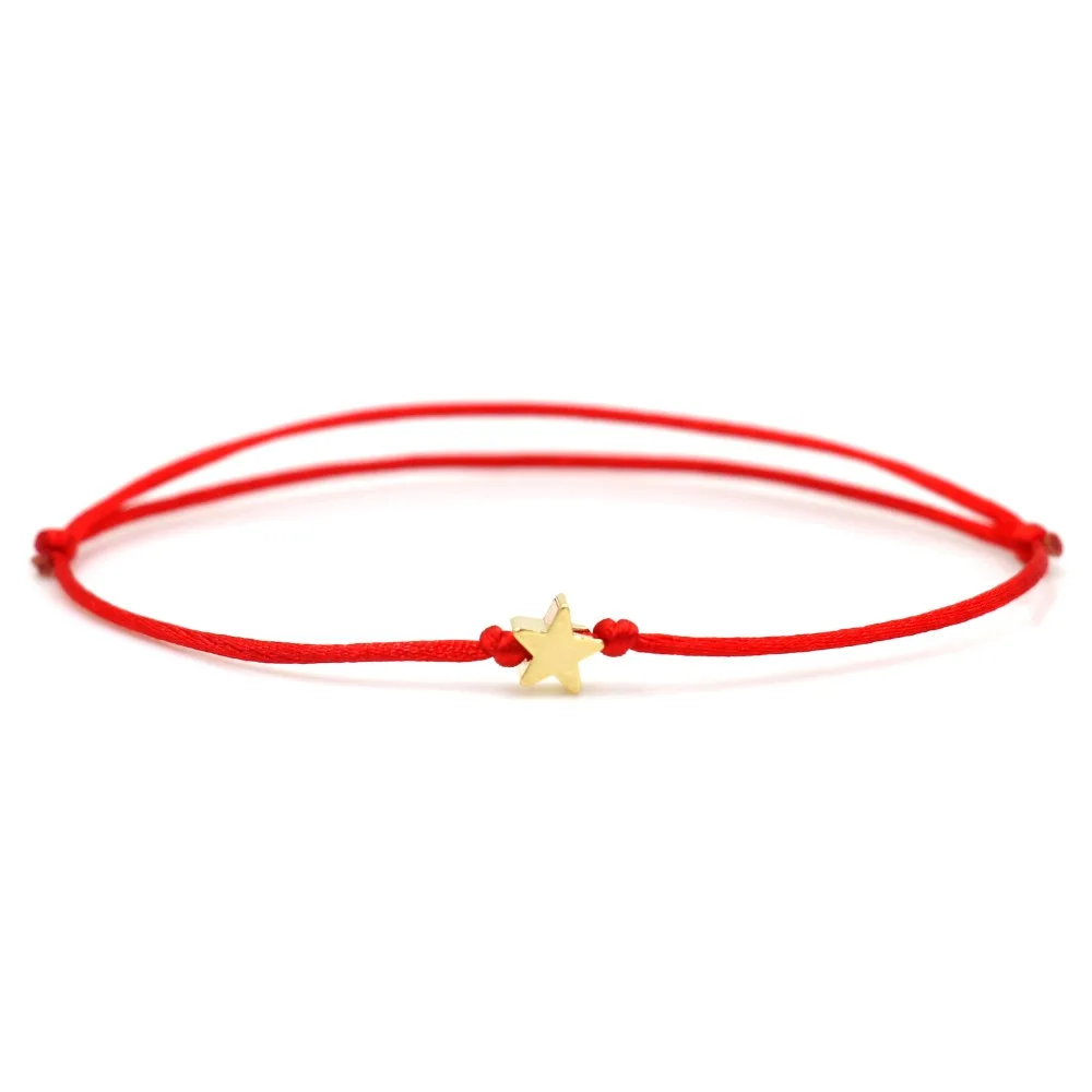 red star Золотой Цвет Медь Сердце Звезда Корона простой Красная Нить струнный браслет для женщин мужчин ювелирные изделия ручной работы - Окраска металла: red star