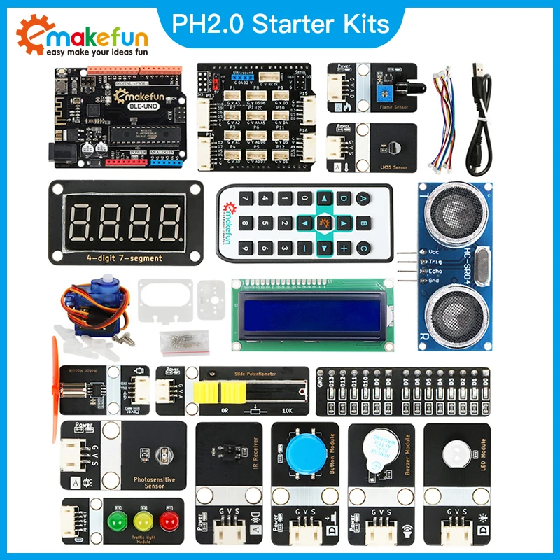 

Наборы для начинающих Emakefun PH2.0 для Arduino UNO R3 ATmega328P TI CC2540, наборы режимов датчиков, совместимые с Arduino IDE Mblock