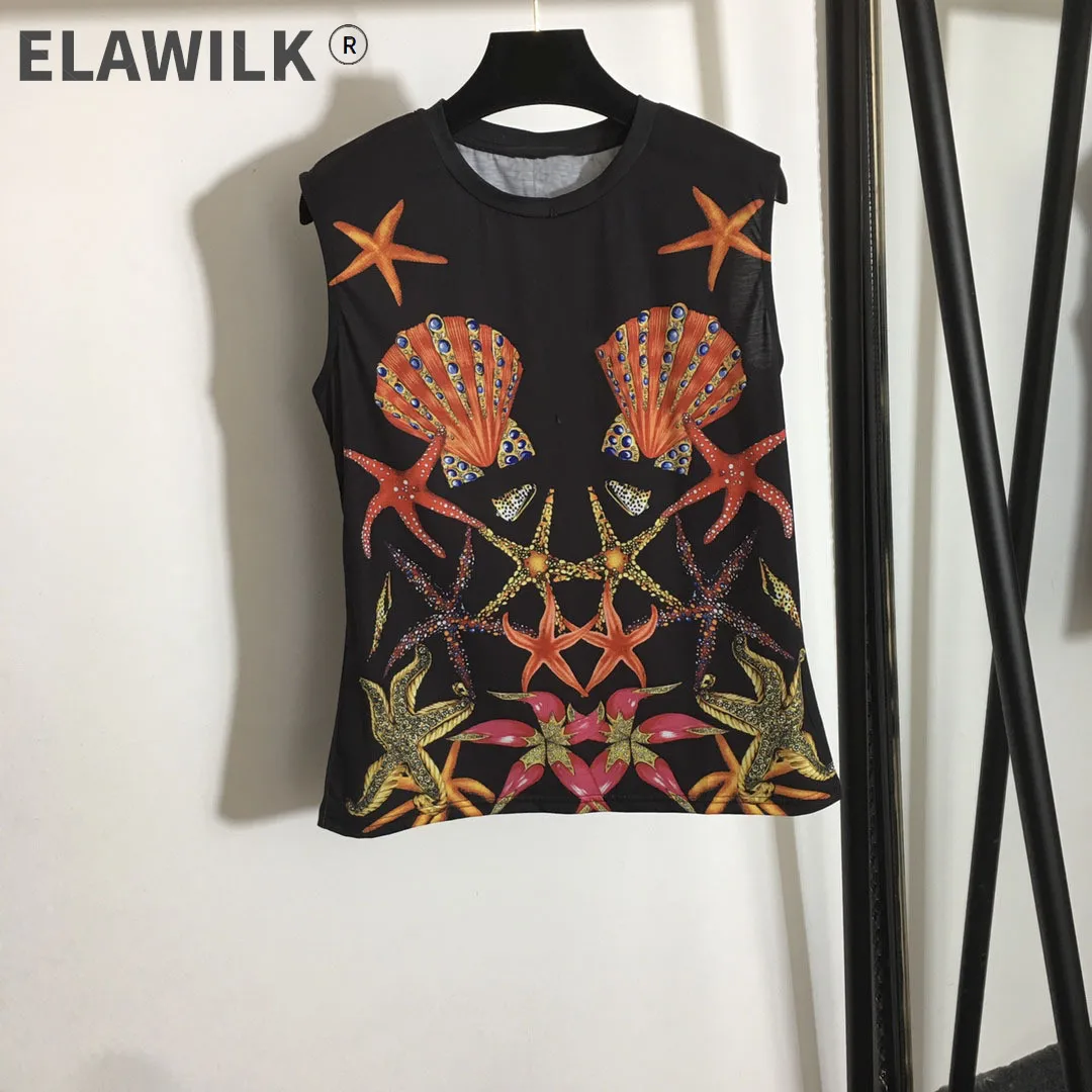 

Summer 2021 Fashion women's print sleeveless T-shirts Top B281