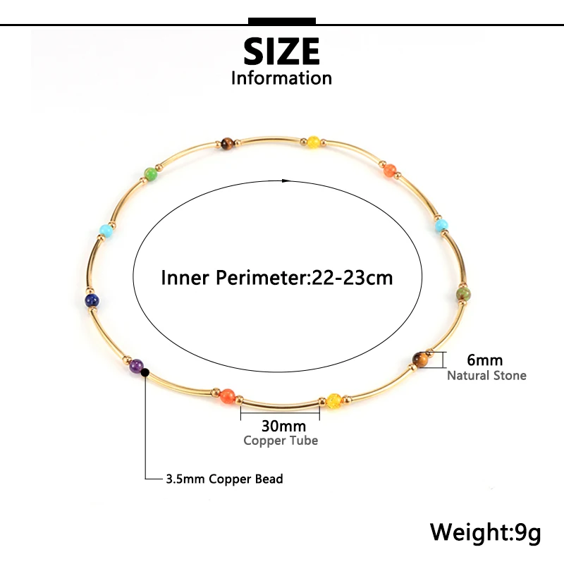 

2020 New Design Fashion Women 7 Chakra Bracelet 3 Stands Copper Tube Natural Stone Beads Bracelet Healthy Yoga Bangles Jewelry