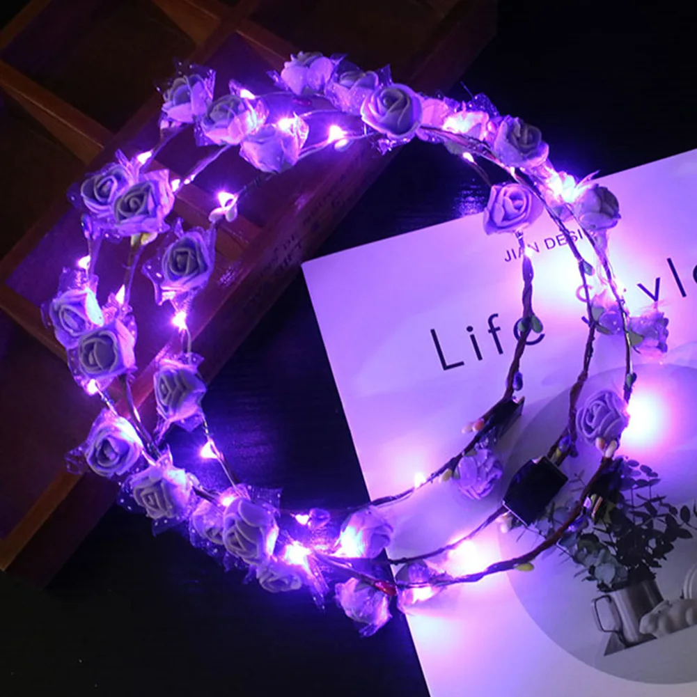 

10pcs/pack Photo Props Glowing Wreath Night Decorative Artificial Flower Apparel Accessories Head Band Party LED Light Outdoor