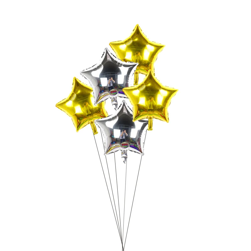 3gold 2sliver WJX 5 шт. 18 дюймов золотой синий шар звезда из фольги сердце Свадебные воздушные шарики праздник в честь рождения ребенка, Рождество Красный Зеленый Звезда Дети шарики на день рождения - Цвет: 3gold 2sliver WJX