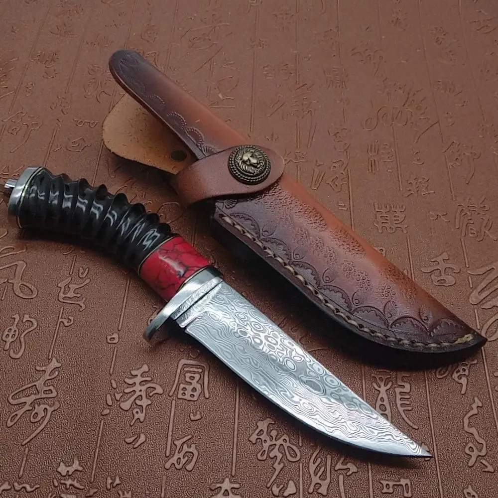 Нож из стали дамасск с ручкой из черного когтя оленя, ручной работы, охотничий подарок.