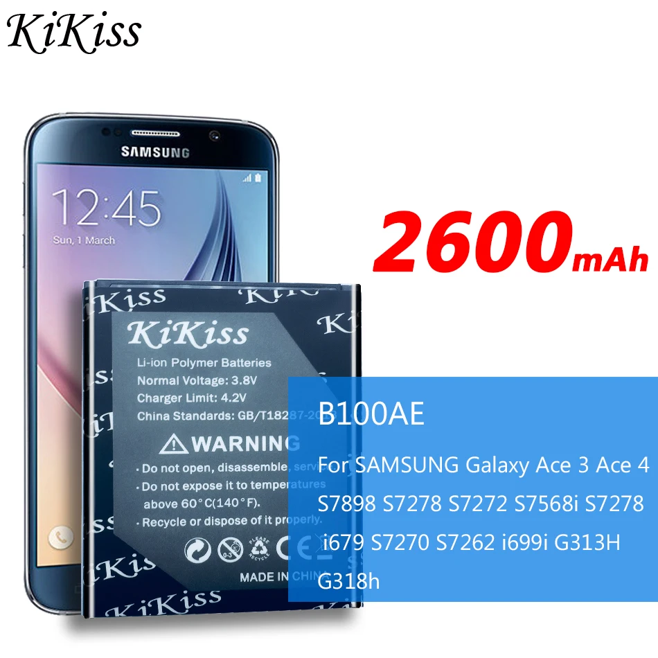 2600 мАч большая батарея B100AE для SAMSUNG Galaxy Ace 3 4 S7898 S7278 S7272 S7568i i679 S7270 S7262 i699i G313H G318h |