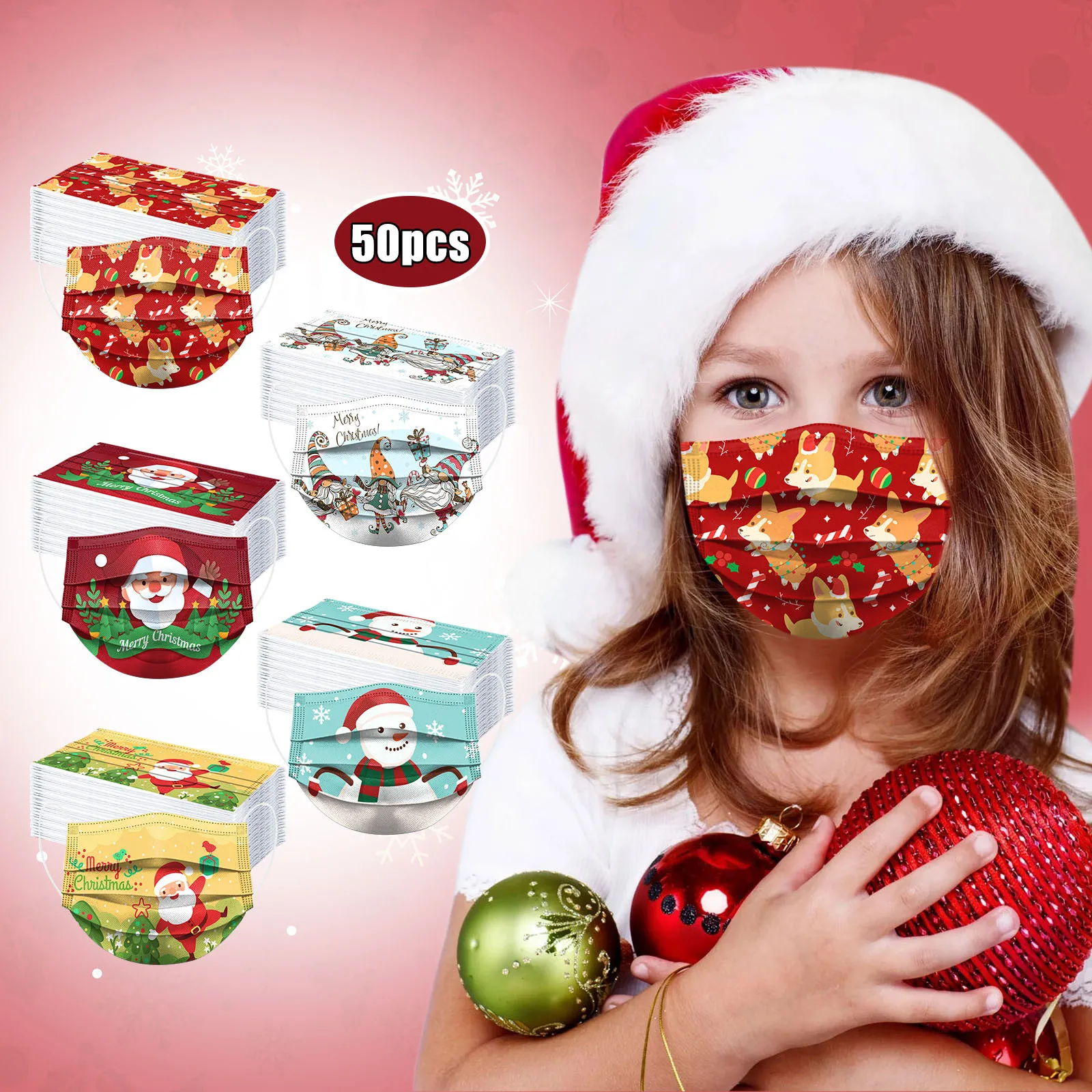 

50PCS Kids Christmas Masks Children's Disposable Face Mask 3Ply Ear Loop Mask Earloop Bandage Mascarillas Cosplay Party