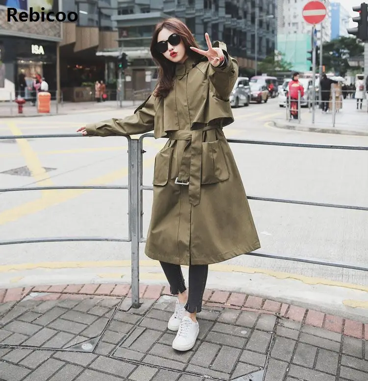 Женский свободный тренчкот с большими карманами Повседневная ветровка большого