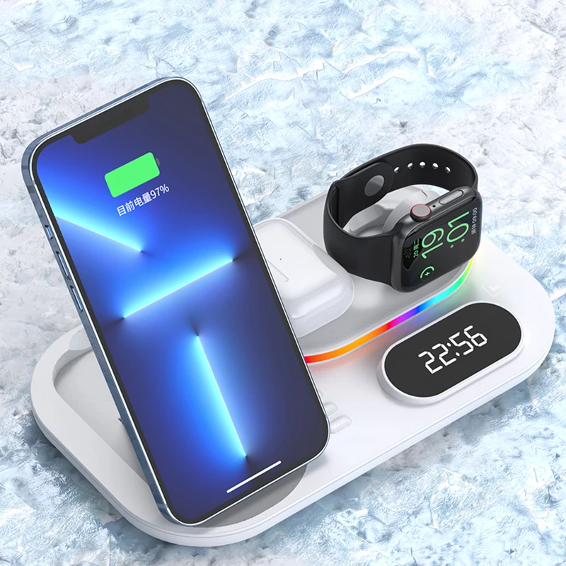 led 4 in 1 wireless charger dock qi fast charging station for apple watch airpods iphone 12 13 pro samsung s21 note mobile phone free global shipping