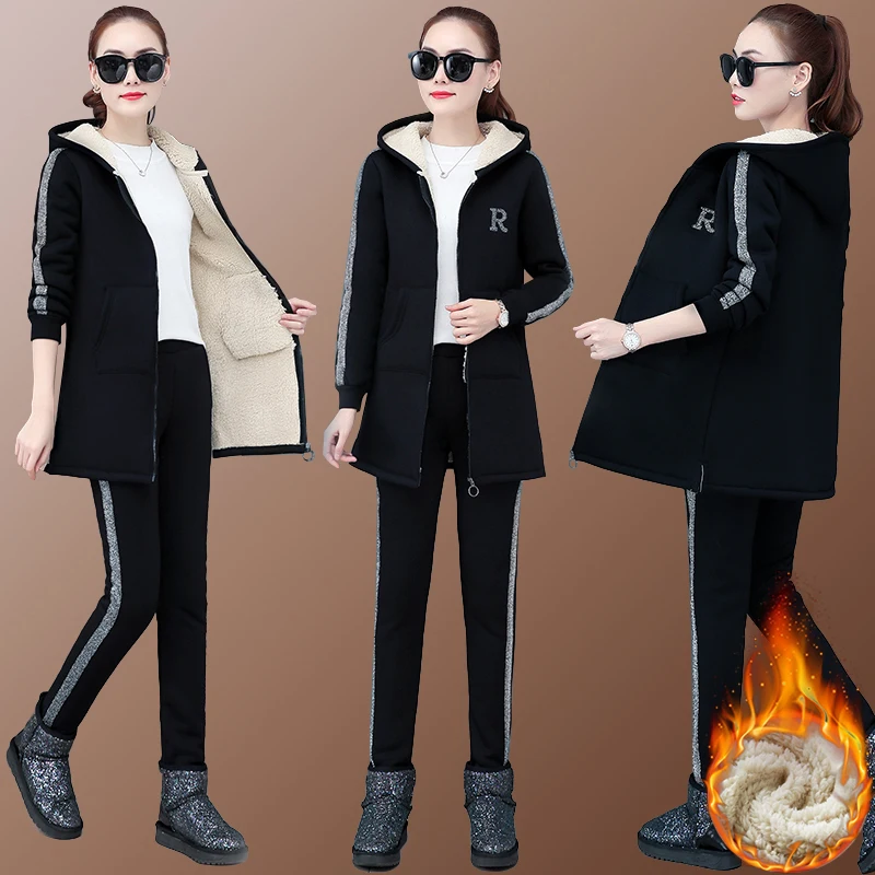 Новинка 2020 зимний Черный Бархатный спортивный костюм комплект из 2 предметов