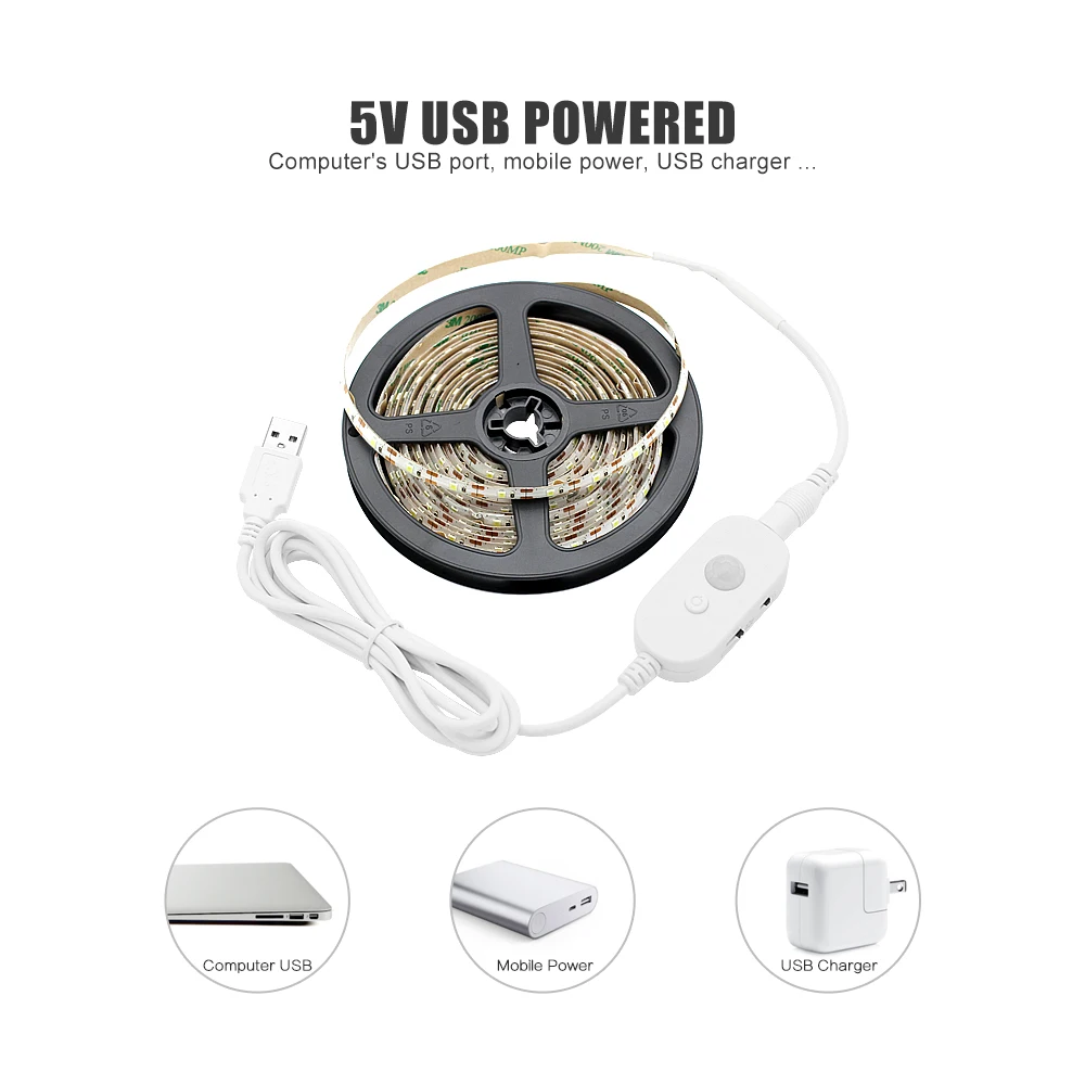 USB Светодиодные ленты лампы 5V SMD 2835 гибкий движения PIR Сенсор Водонепроницаемый Ленты Под Кабинет Светодиодный Ночник Лампа для Кухня шкаф Спальня