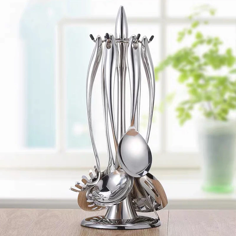 Stainless Steel Utensil Cups Spoons Stand Holder Rotating Home Bar Office Storage Shelf Desk Organizer Rack Kitchen Accessories