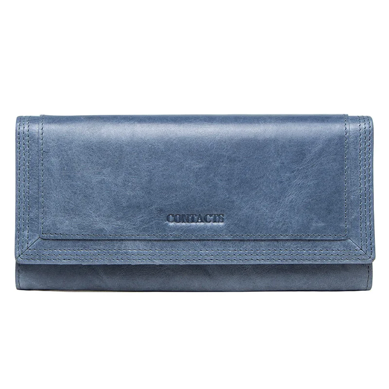 Contact's Fashion Women Wallets With Card Holder Genuine Leather Long Clutch Brand Design Female Coin Purses Cell Phone Pocket - Цвет: Gray