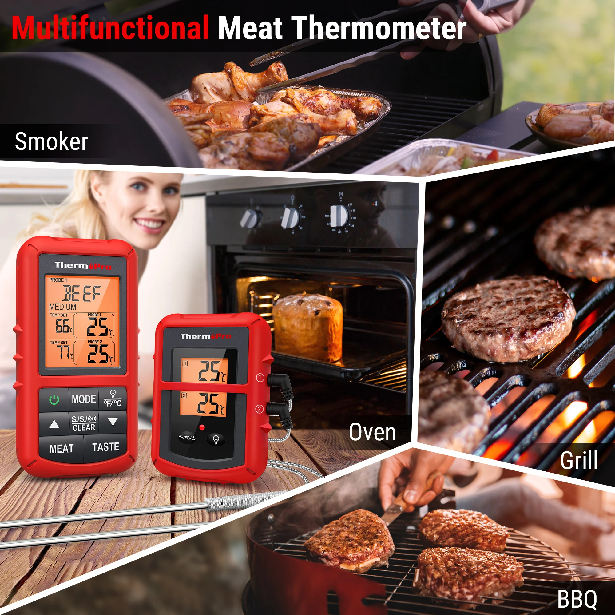 Беспроводной цифровой Кухонный Термометр ThermoPro TP20C с подсветкой 150 м для духовки