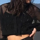 Футболка женская сетчатая с длинным рукавом, прозрачная пикантная короткая рубашка с капюшоном, черный ажурный топ, осень