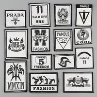 50pcslot vintage 3d sewn offset printing clothing label mark patches letters black white decoration accessories diy applique