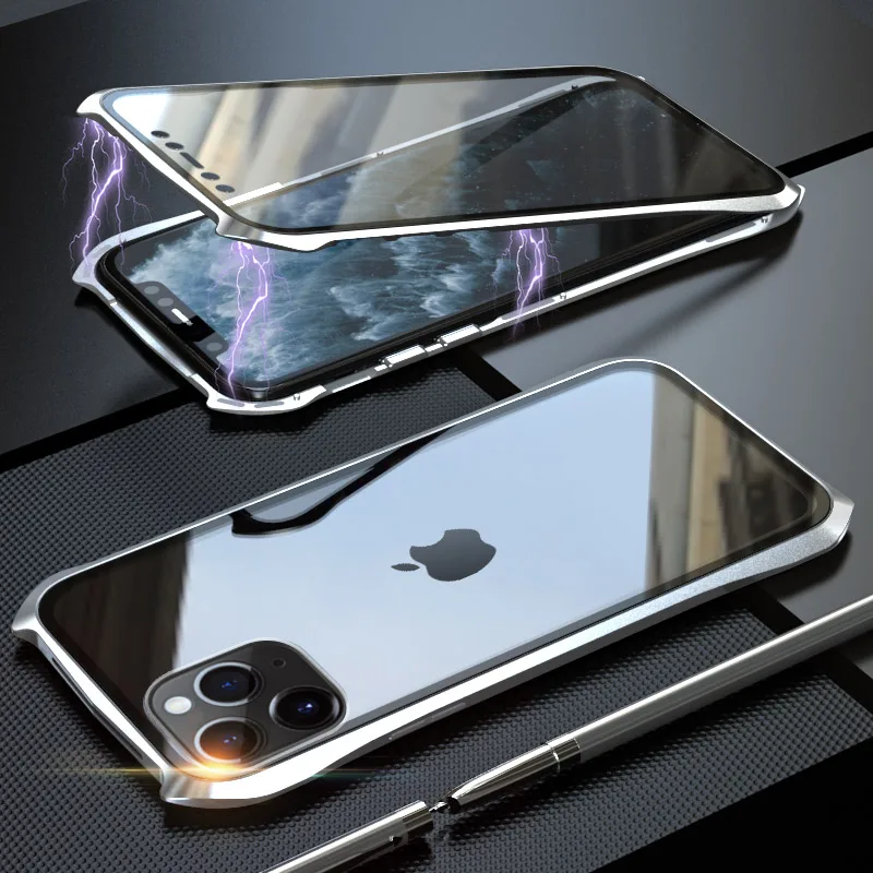 Магнитный адсорбционный чехол для телефона iPhone 11 Pro, чехол 360, Магнитный чехол для iPhone 11 Pro Max, металлический чехол - Цвет: Silver