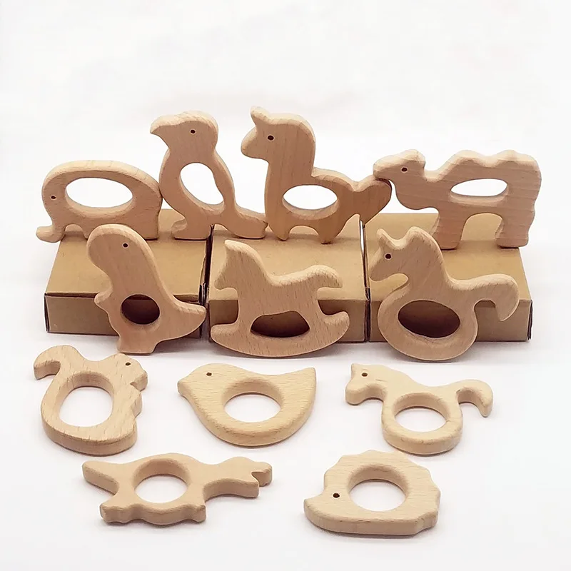 

Wood Baby Rodent Teether Bracelet Animal Shaped Teething Ring for Baby Organic Silicone Beads Baby Stroller Accessories Chewable