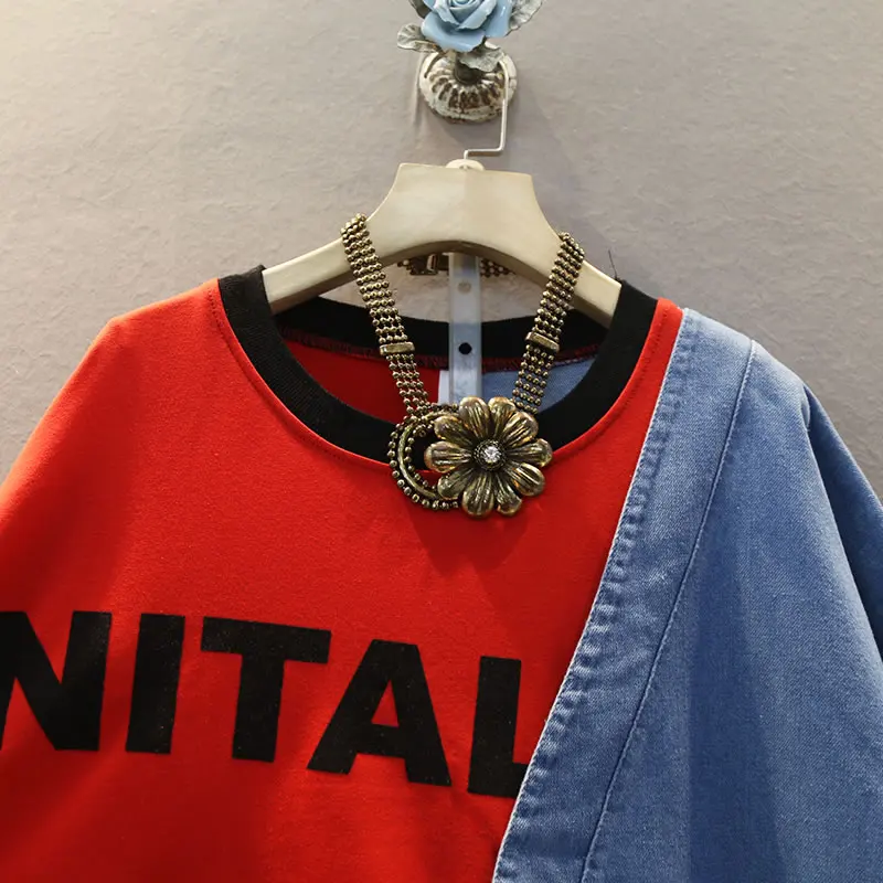 

XITAO Letter Patchwork T Shirt Fashion New Women Pullover 2020 Summer Print Single Breast Pocket Casual Style Loose Tee DMY4692