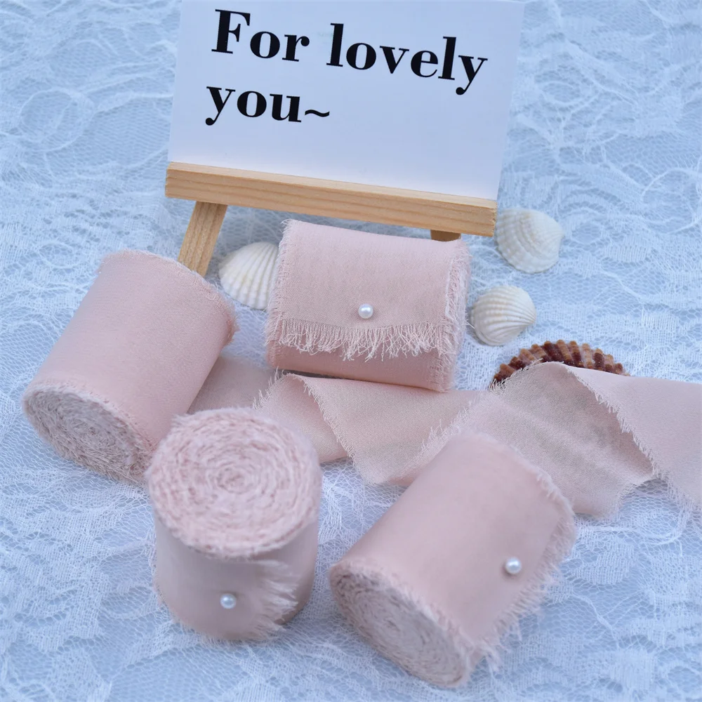 4 шт. шелковая шифоновая лента ручной работы с потертостями краями свадебные