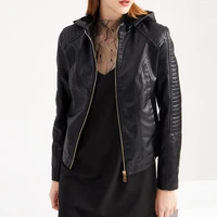 2021 winter pu leather jacket women velvet keep warm motorcycle jacket hooded collar windbreaker leather coat female