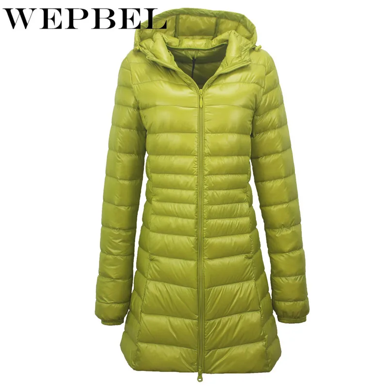 WEPBEL, S-7XL, зимние куртки, женские, белые, утиный пух, длинная куртка, женские, с подкладкой, с капюшоном, парки, ультра-светильник, портативные пуховики