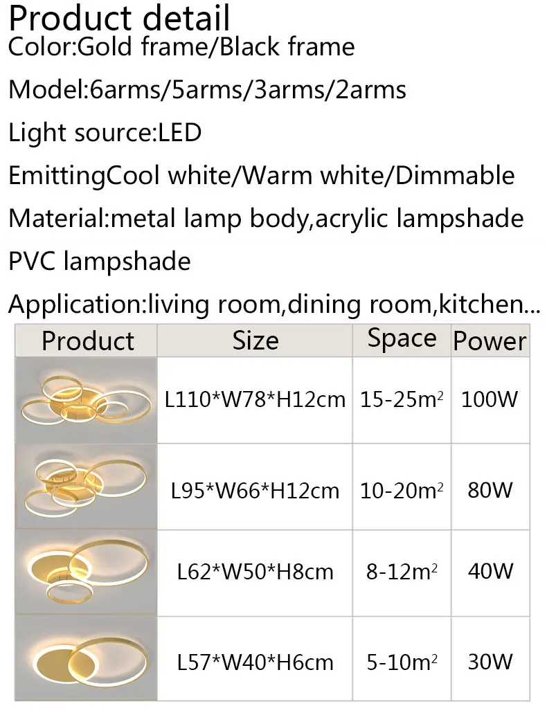 Lámpara de techo Led de círculo redondo para sala de estar, dormitorio, comedor, cocina, lámpara de techo interior, iluminación negra regulable