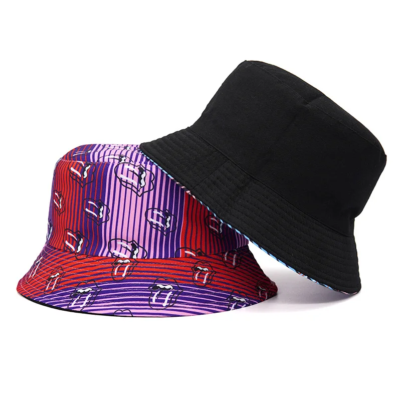 

2021 New Summer Double-sided Printing Fisherman Hat Men and Women Striped Bob Outdoor Street Leisure Fisherman Hat Panama