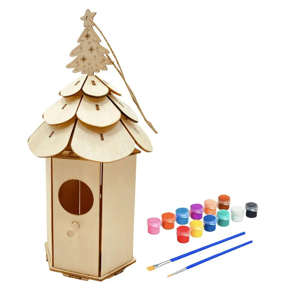 

6x10 Wooden Birdhouse Christmas Outdoor Birdhouse Crafts For Crafts Christmas Bible Camp Wooden Pcs Included 12 Paints 2 Bru