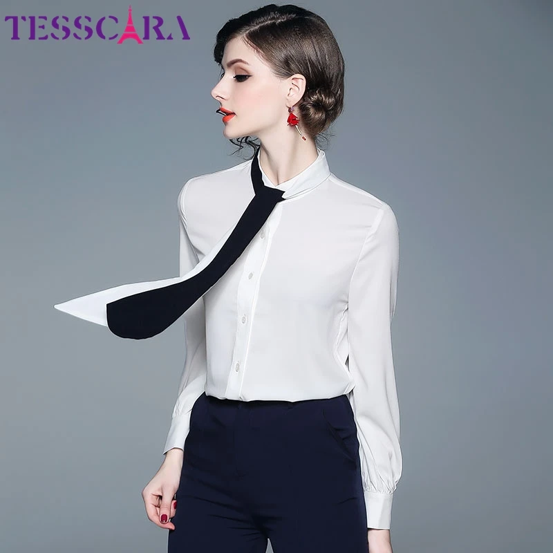 TESSCARA Женская Весенняя элегантная белая офисная блузка рубашка Женский