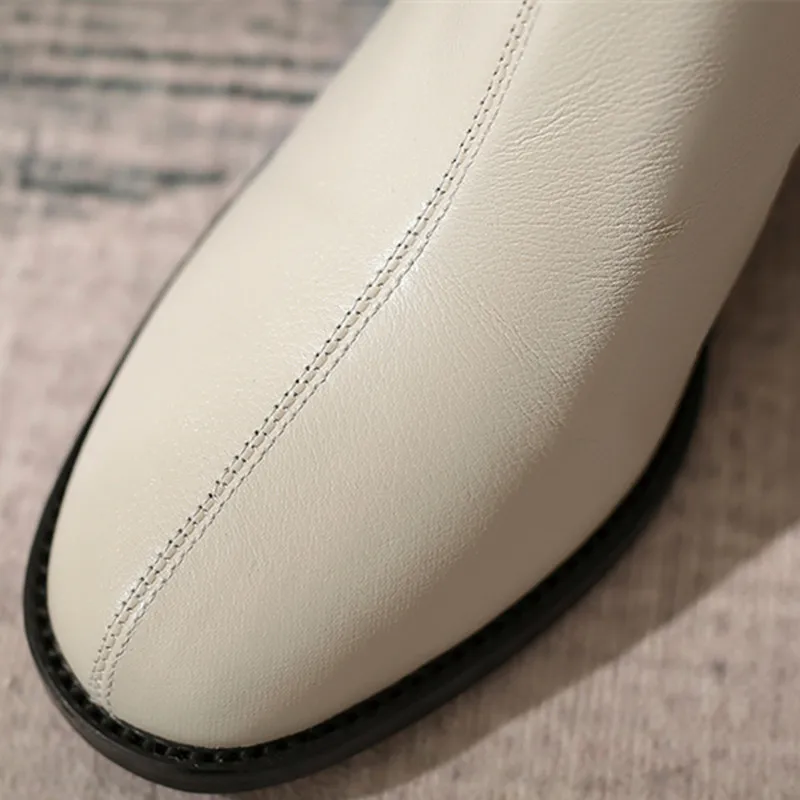 

Women's genuine leather thick high heel autumn ankle boots round toe back zip short booties high quality dress boots shoes women