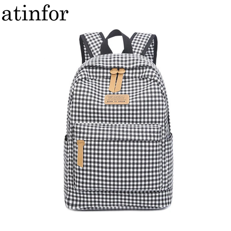 Модный брендовый тканевый рюкзак в клетку с принтом для девочек подростков милый