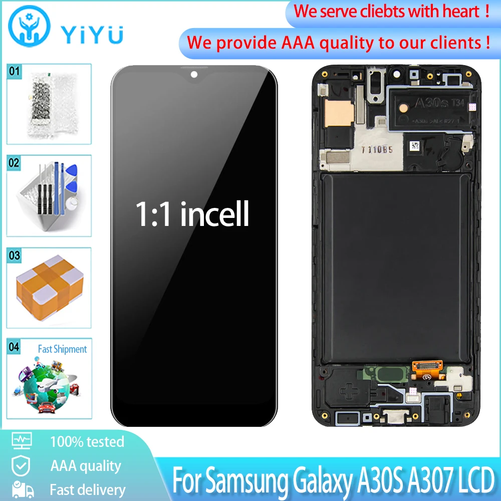 ЖК дисплей 6 4 дюйма для Samsung Galaxy A30S A307 A307F/FN Сенсорный Экран 1:1 incell с дигитайзером в