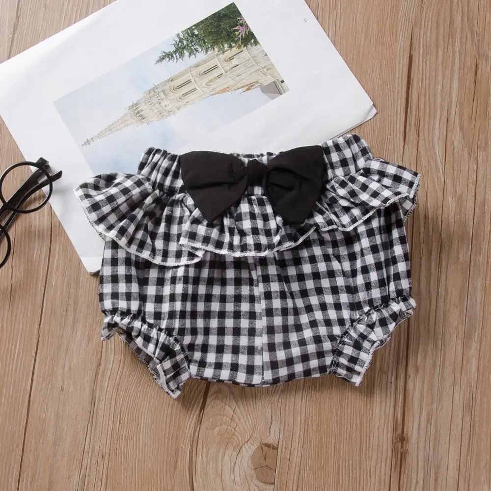 Детские черные клетчатые шорты с бантом для маленьких девочек трусы детская