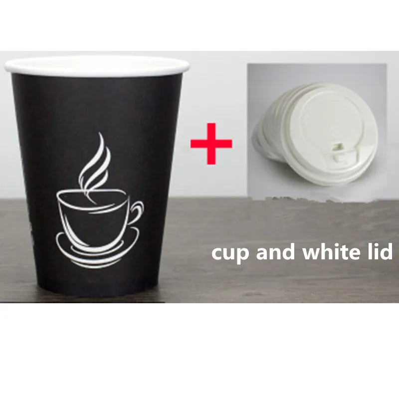 cup and white lid 50 шт Черный чай с молоком плотная бумажная чашка одноразовая кофейная чашка горячий напиток на вынос посылка вечерние чашки для напитков с крышками - Цвет: cup and white lid