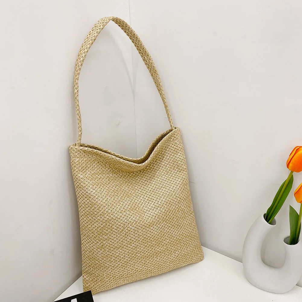 

Casual Solid Large Capacity Underarm Shoulder Bags For Women Fashion Straw Woven Summer Beach Vacation Ladies Shopping Handbags