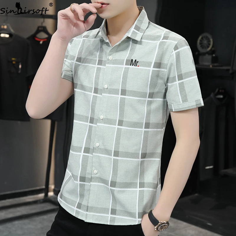 Men's Summer Slim Lapel Plaid Short Sleeve Shirt Men Cotton Soft Trend Trendy Casual Mens Teen Style | Мужская одежда