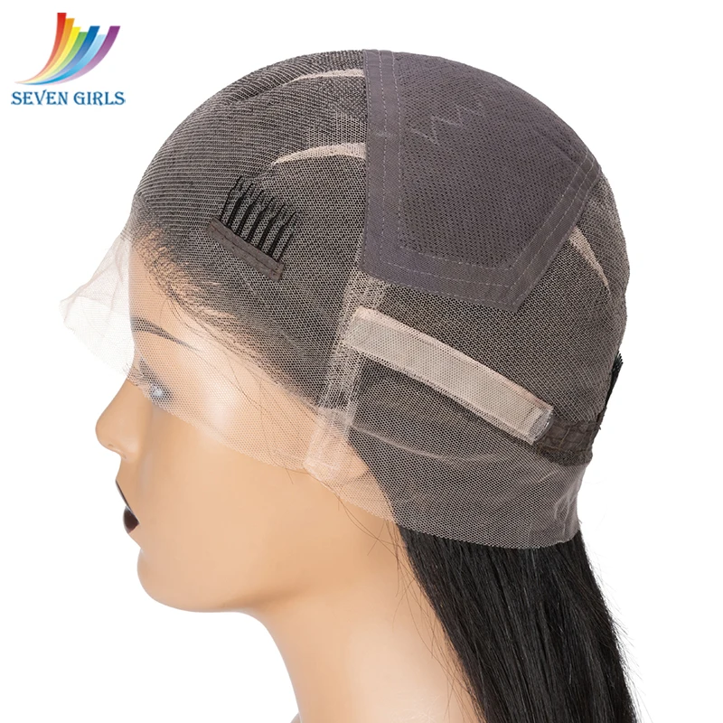 Бесклеевой короткий парик Боб с челкой натуральный цвет прямой полный из