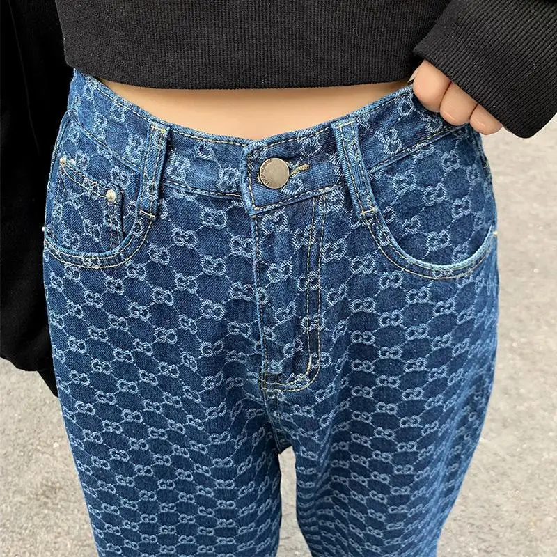 

New versatile Korean Harlan jeans women's straight tube loose slim new high waist dad radish pants in autumn and winter