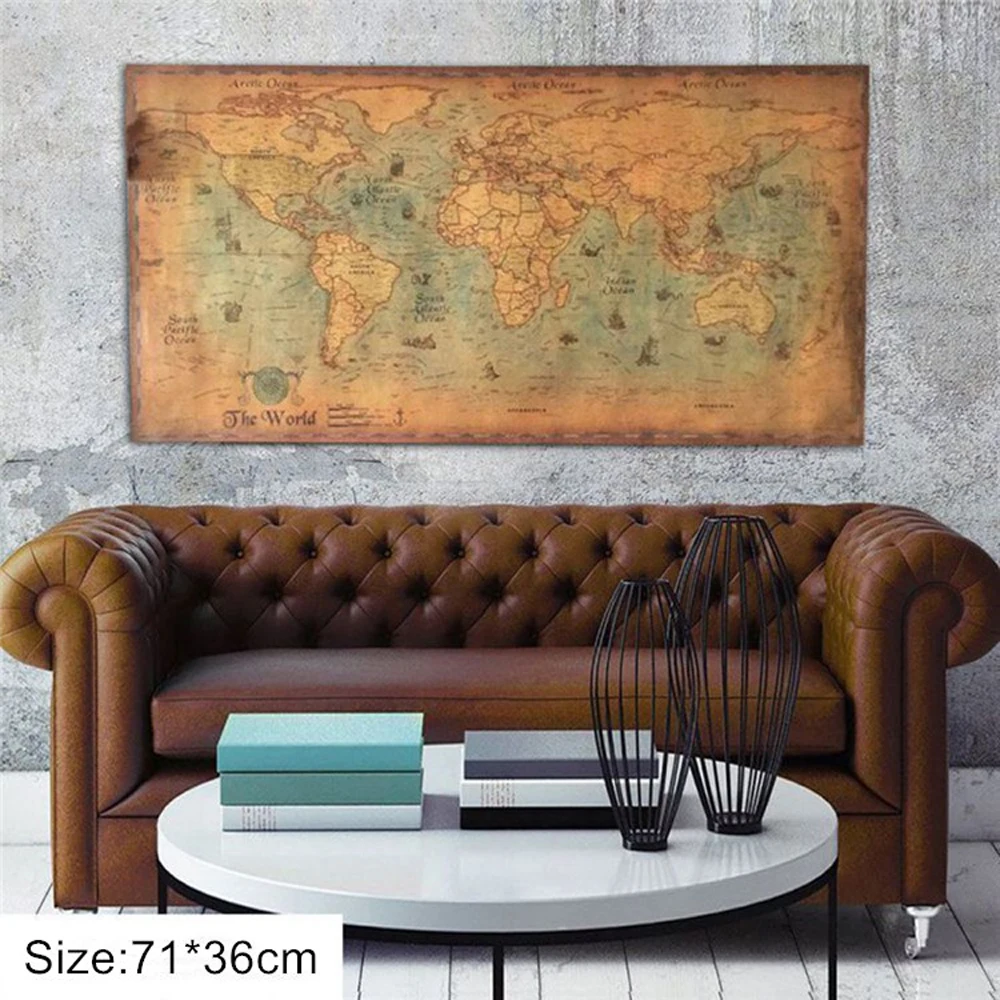 71*36cm World Map Vintage Journal Poster Retro World Globe Map Personalized Atlas Poster Decoration For Office School Maps
