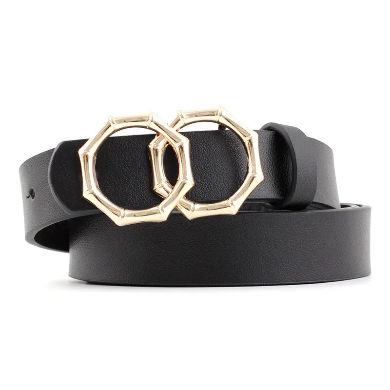 

Ремень из искусственной кожи Женский, роскошный декоративный пояс с металлической двойной круглой пряжкой, для платьев и брюк