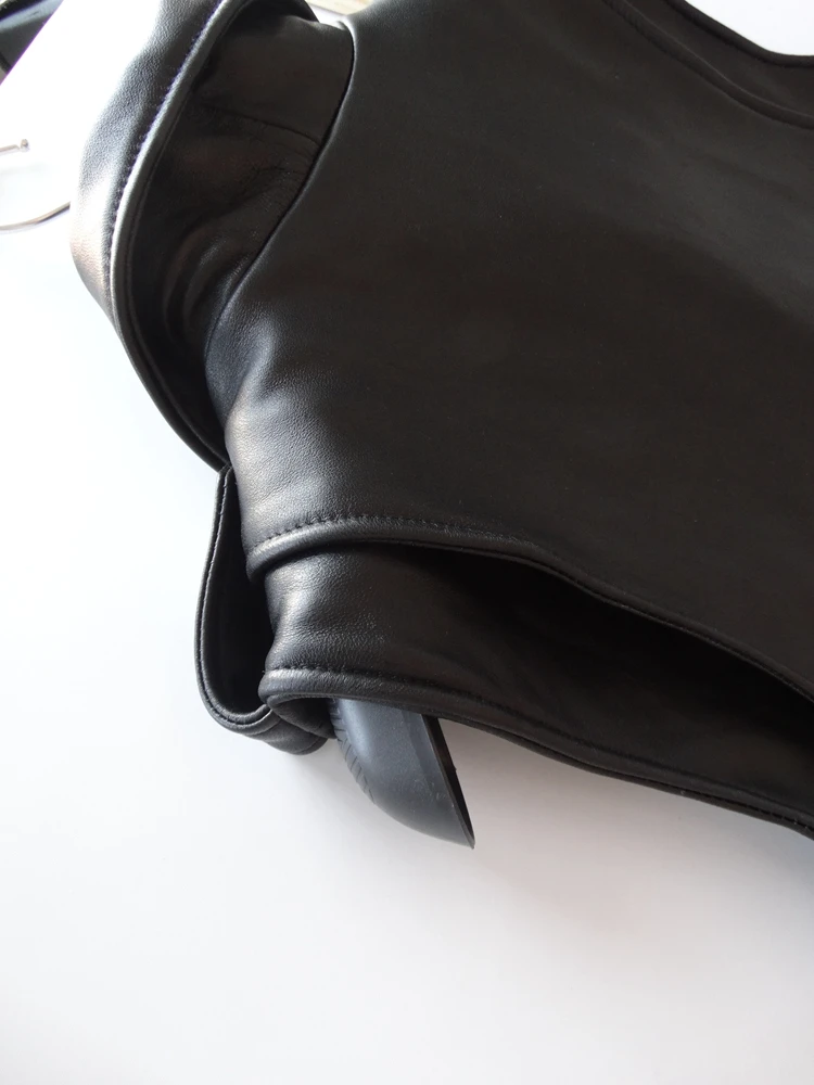 

new women genuine vest sleeveless sheepskin motorcycle vests Turn-down Collar slim Waistcoat leather coat