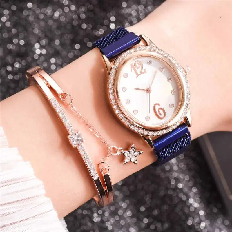 

Часы наручные XQ женские кварцевые, роскошный комплект из 2 предметов, часы с браслетом из розового золота с водяной дрелью, ювелирные украше...