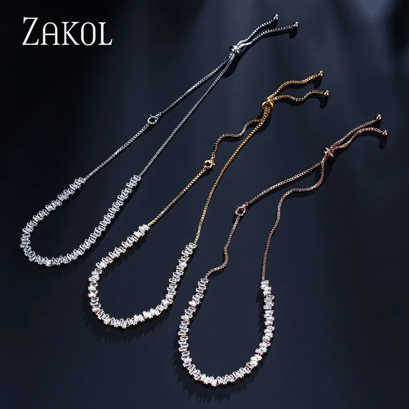 ZAKOL Модные чокеры для багета, ожерелье, ювелирные изделия, AAA прямоугольник, циркониевое ожерелье/крутящие момента для женщин, вечерние, FSNP2054