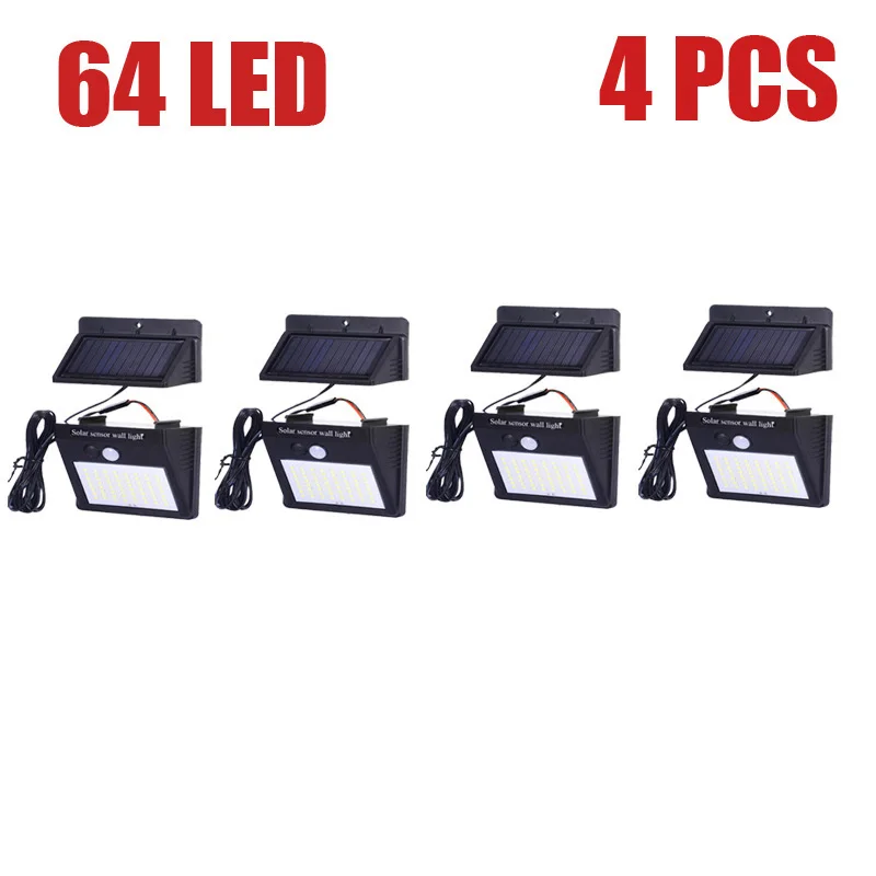 64led-4pcs 64 светодиода Открытый Сплит солнечный светильник Лампа PIR датчик движения 3 режима Водонепроницаемый отдельный сад уличный ночник Настенный светильник - Испускаемый цвет: 64led-4pcs