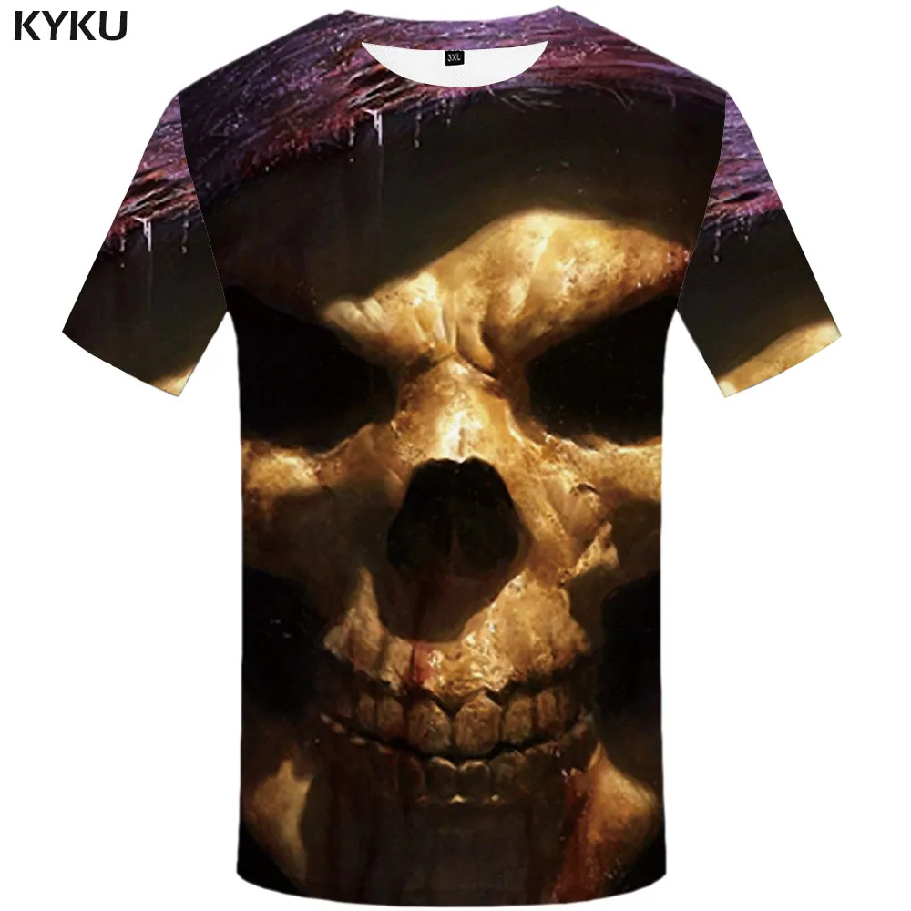 Мужская футболка с принтом черепа KYKU черная в стиле хип-хоп Повседневная