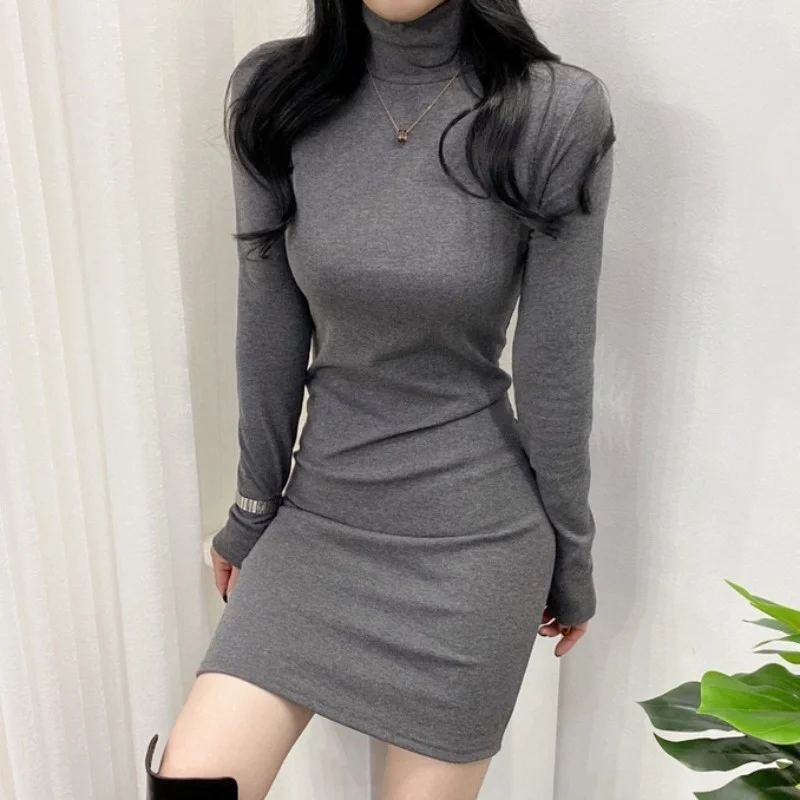

Korean Chic Dress Spring Simple Fashion High Neck Slim Bottomed Skirt Small Waist Hip Long Sleeve Womenshesam-B Rachel