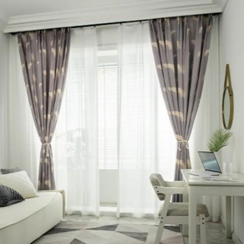 Затемняющие шторы с серыми перьями изысканные и теплые затемняющие занавески